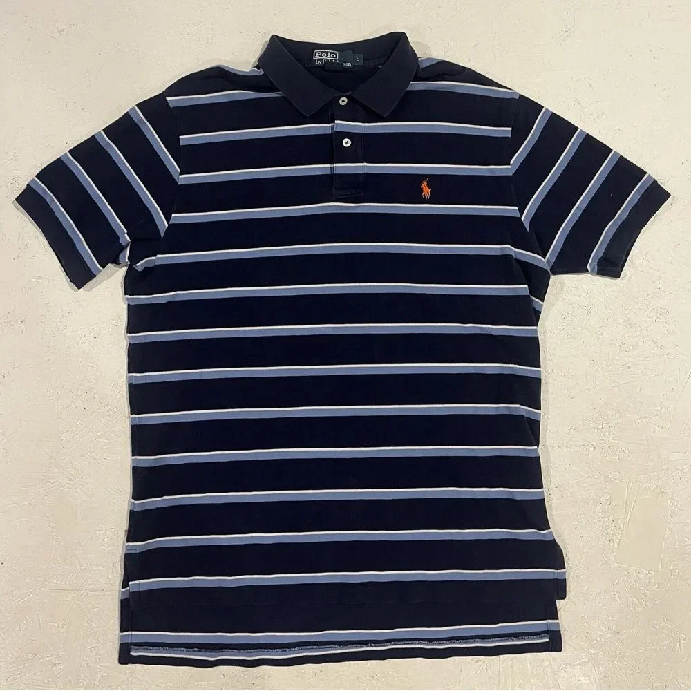 Vintage Polo Ralph Lauren Shirt Lot Mens L Striped Orange‎ Blue Preppy Casual